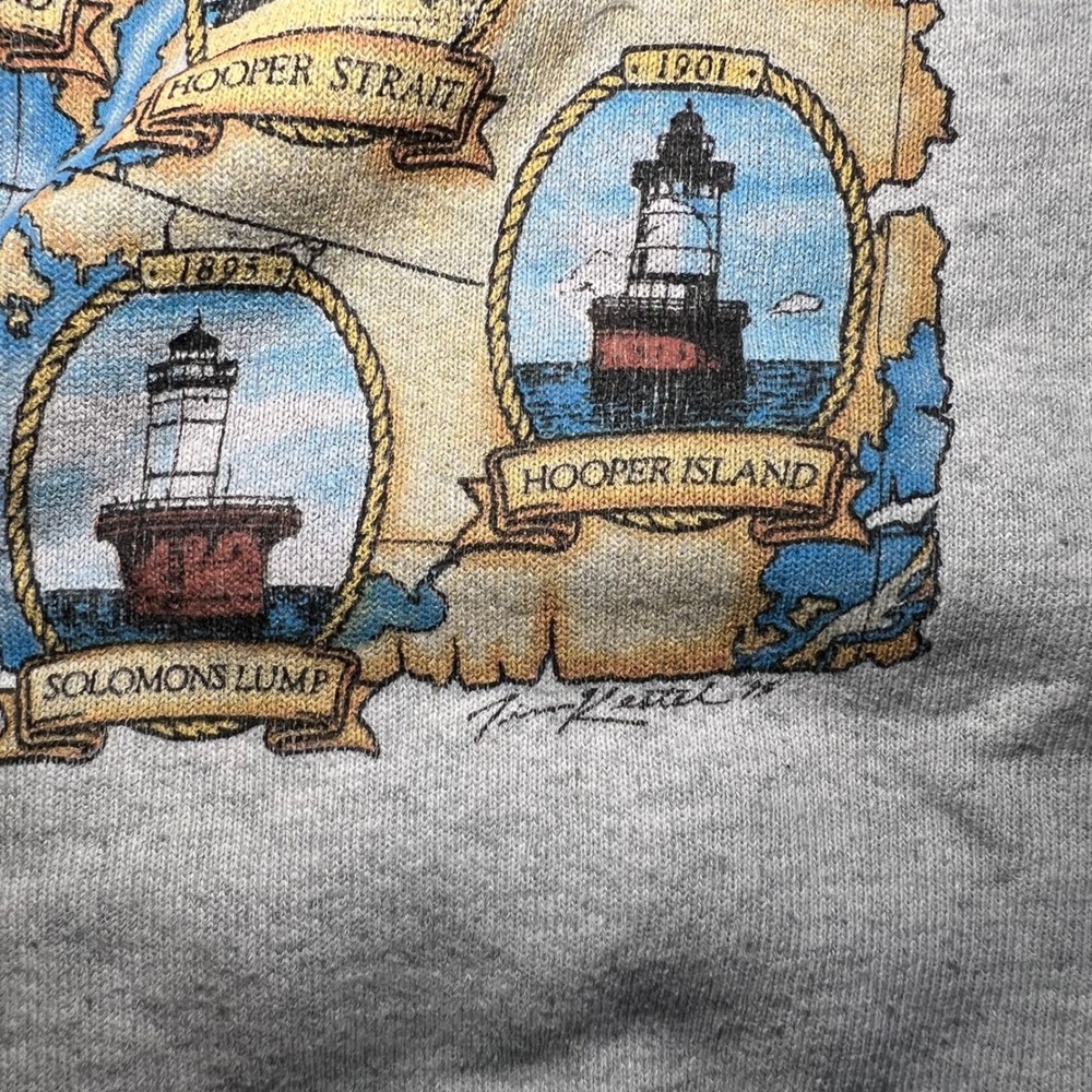VTG 90s Lighthouses of the Chesapeake Bay Maryland Graphic Sweatshirt Womens XL - Picture 4 of 10